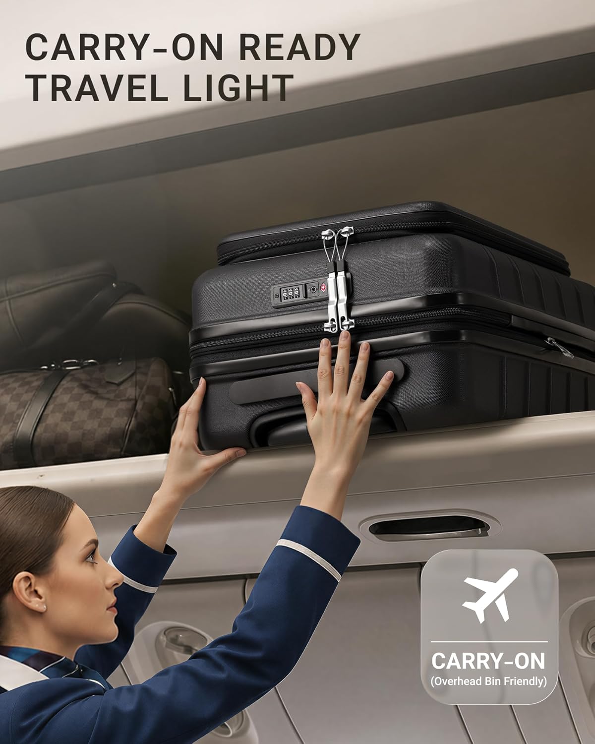 Carry On Luggage - 20 inch Expandable Suitcases with Wheels - Hardshell Carry on Suitcases with Front Pocket - Travel Luggage with TSA Lock (Black, 20 Inch-EXT)