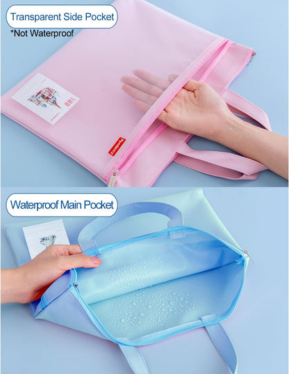 Mesh Zipper Pouch A4 Size, Large Double Pocket Waterproof File Bag with Handle, 11x13.8 in Foldable Document Storage for Puzzle Project/Cross Stitch/Travel/Office（Advanced Pink）