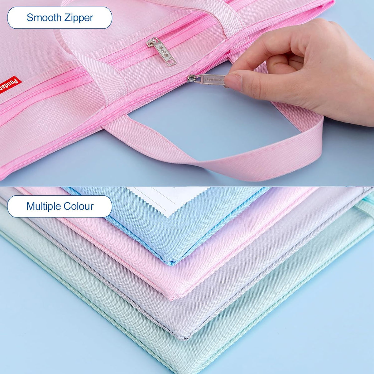 Mesh Zipper Pouch A4 Size, Large Double Pocket Waterproof File Bag with Handle, 11x13.8 in Foldable Document Storage for Puzzle Project/Cross Stitch/Travel/Office（Advanced Pink）