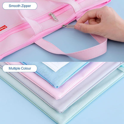 Mesh Zipper Pouch A4 Size, Large Double Pocket Waterproof File Bag with Handle, 11x13.8 in Foldable Document Storage for Puzzle Project/Cross Stitch/Travel/Office（Advanced Pink）