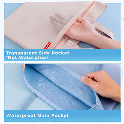 Mesh Zipper Pouch A4 Size, Large Double Pocket Waterproof File Bag with Handle, 11x13.8 in Foldable Document Storage for Puzzle Project/Cross Stitch/Travel/Office（Advanced Pink）