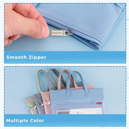 Mesh Zipper Pouch A4 Size, Large Double Pocket Waterproof File Bag with Handle, 11x13.8 in Foldable Document Storage for Puzzle Project/Cross Stitch/Travel/Office（Advanced Pink）