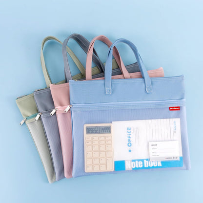Mesh Zipper Pouch A4 Size, Large Double Pocket Waterproof File Bag with Handle, 11x13.8 in Foldable Document Storage for Puzzle Project/Cross Stitch/Travel/Office（Advanced Pink）