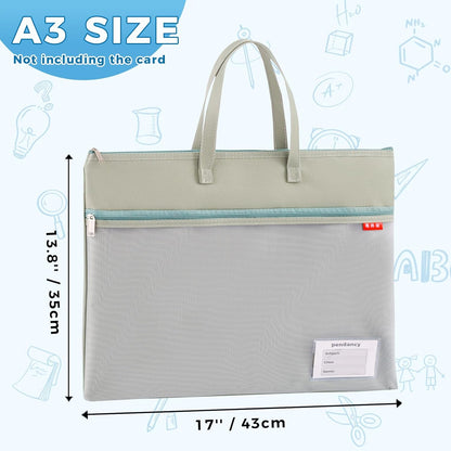 Mesh Zipper Pouch A4 Size, Large Double Pocket Waterproof File Bag with Handle, 11x13.8 in Foldable Document Storage for Puzzle Project/Cross Stitch/Travel/Office（Advanced Pink）