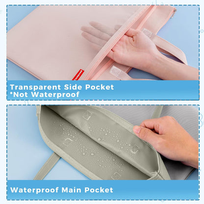 Mesh Zipper Pouch A4 Size, Large Double Pocket Waterproof File Bag with Handle, 11x13.8 in Foldable Document Storage for Puzzle Project/Cross Stitch/Travel/Office（Advanced Pink）