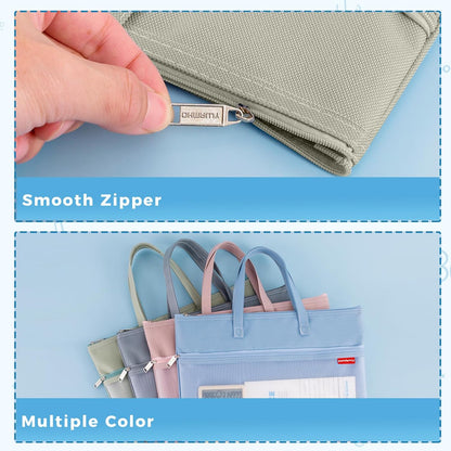 Mesh Zipper Pouch A4 Size, Large Double Pocket Waterproof File Bag with Handle, 11x13.8 in Foldable Document Storage for Puzzle Project/Cross Stitch/Travel/Office（Advanced Pink）