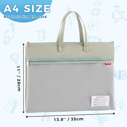 Mesh Zipper Pouch A4 Size, Large Double Pocket Waterproof File Bag with Handle, 11x13.8 in Foldable Document Storage for Puzzle Project/Cross Stitch/Travel/Office（Advanced Pink）