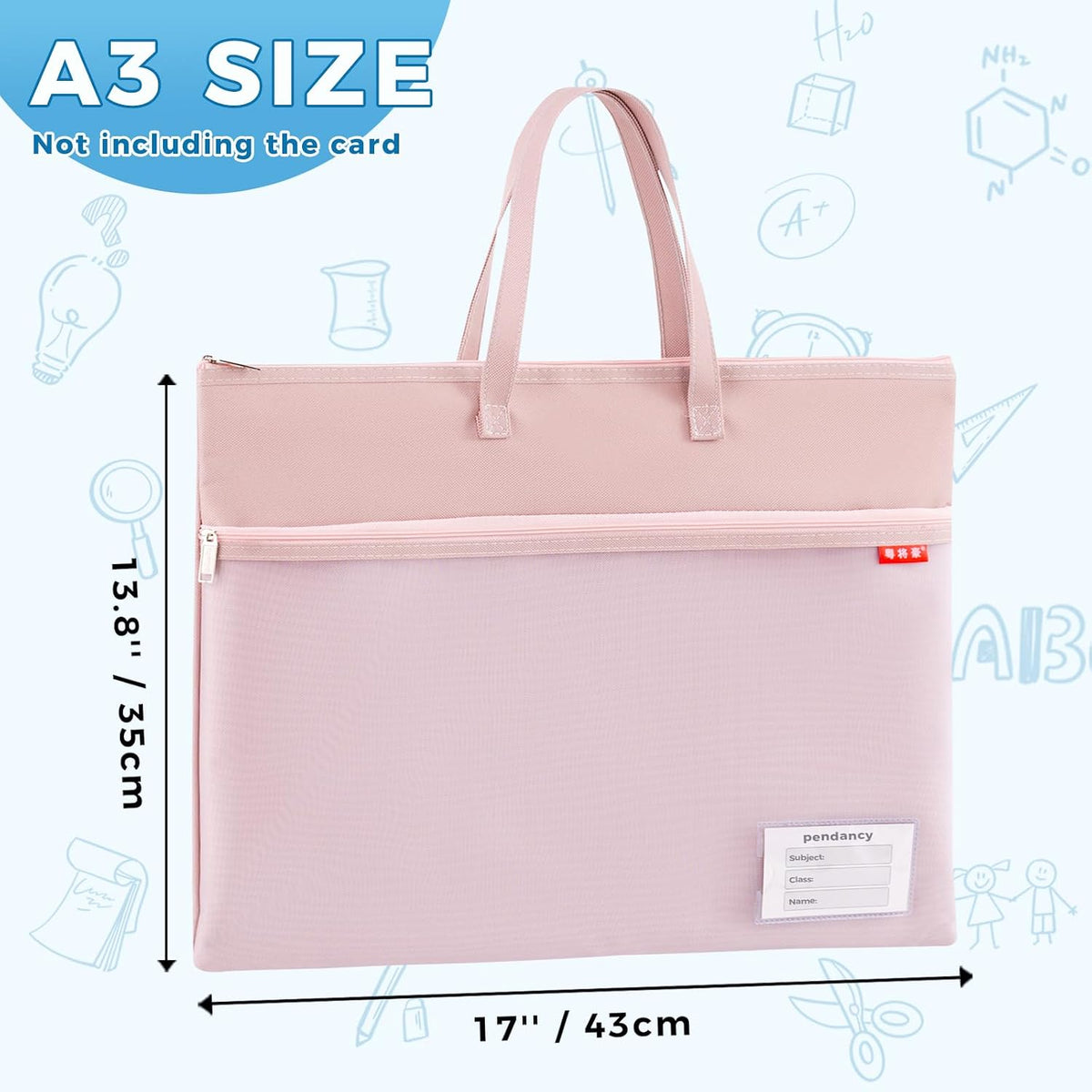 Mesh Zipper Pouch A4 Size, Large Double Pocket Waterproof File Bag with Handle, 11x13.8 in Foldable Document Storage for Puzzle Project/Cross Stitch/Travel/Office（Advanced Pink）