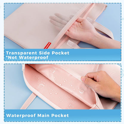 Mesh Zipper Pouch A4 Size, Large Double Pocket Waterproof File Bag with Handle, 11x13.8 in Foldable Document Storage for Puzzle Project/Cross Stitch/Travel/Office（Advanced Pink）
