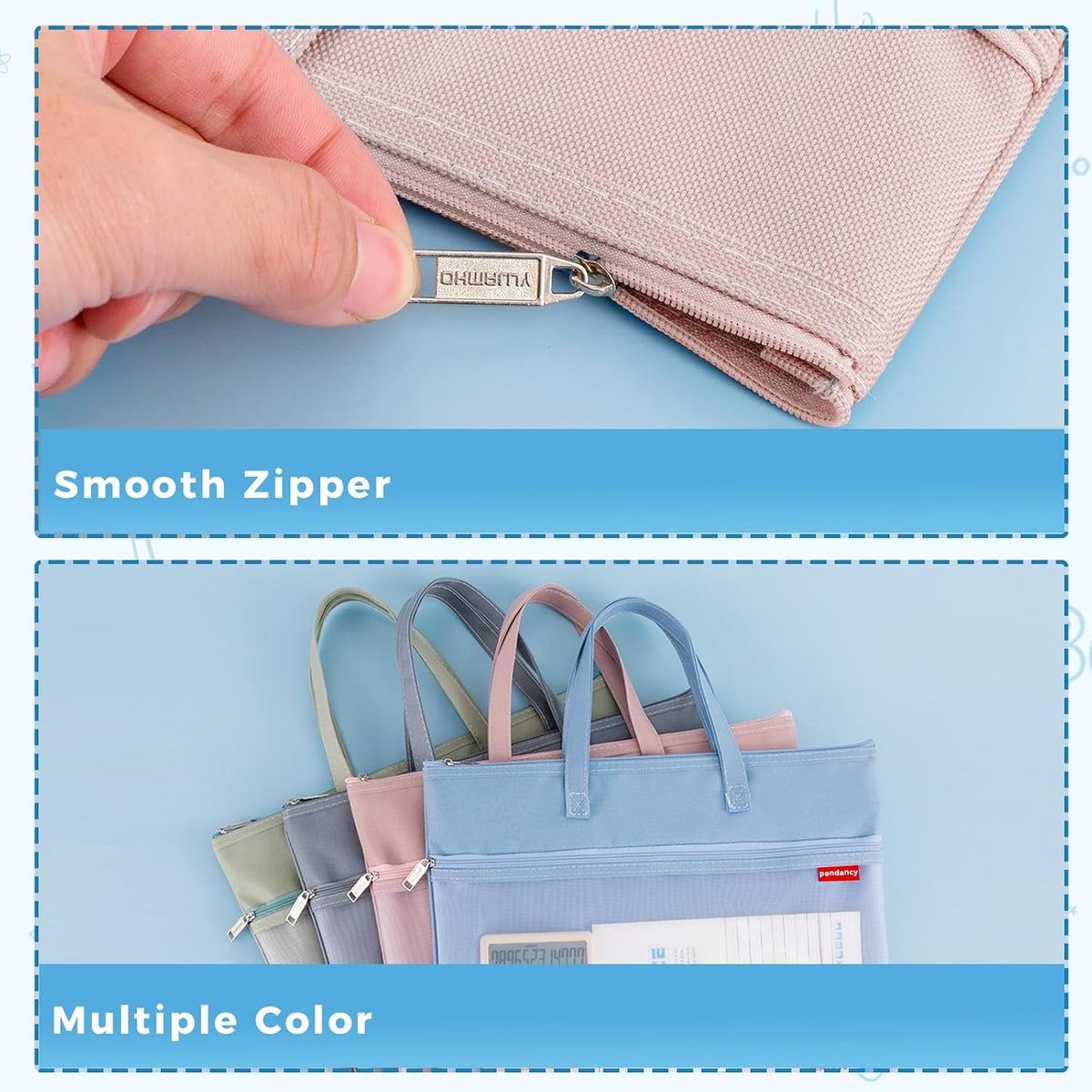 Mesh Zipper Pouch A4 Size, Large Double Pocket Waterproof File Bag with Handle, 11x13.8 in Foldable Document Storage for Puzzle Project/Cross Stitch/Travel/Office（Advanced Pink）