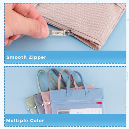 Mesh Zipper Pouch A4 Size, Large Double Pocket Waterproof File Bag with Handle, 11x13.8 in Foldable Document Storage for Puzzle Project/Cross Stitch/Travel/Office（Advanced Pink）