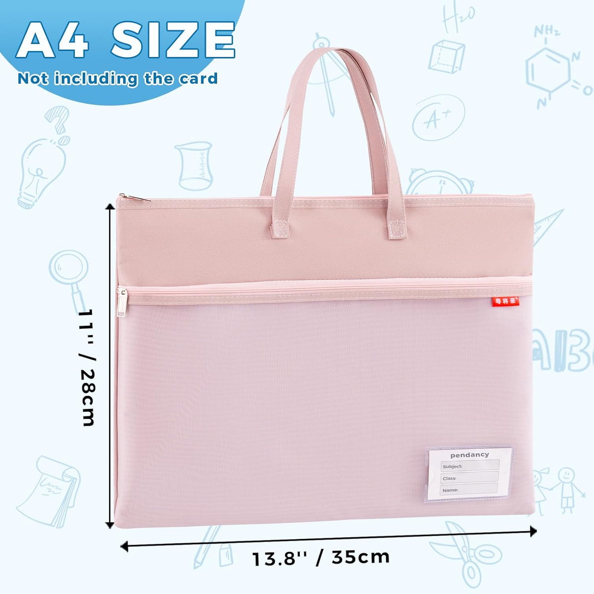 Mesh Zipper Pouch A4 Size, Large Double Pocket Waterproof File Bag with Handle, 11x13.8 in Foldable Document Storage for Puzzle Project/Cross Stitch/Travel/Office（Advanced Pink）