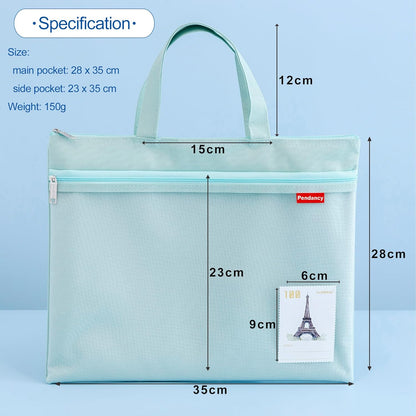 Mesh Zipper Pouch A4 Size, Large Double Pocket Waterproof File Bag with Handle, 11x13.8 in Foldable Document Storage for Puzzle Project/Cross Stitch/Travel/Office（Advanced Pink）