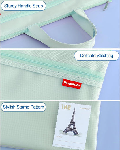Mesh Zipper Pouch A4 Size, Large Double Pocket Waterproof File Bag with Handle, 11x13.8 in Foldable Document Storage for Puzzle Project/Cross Stitch/Travel/Office（Advanced Pink）