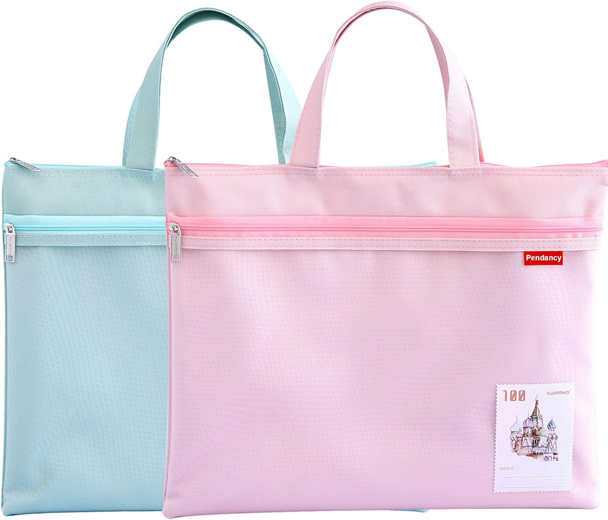 Mesh Zipper Pouch A4 Size, Large Double Pocket Waterproof File Bag with Handle, 11x13.8 in Foldable Document Storage for Puzzle Project/Cross Stitch/Travel/Office（Advanced Pink）