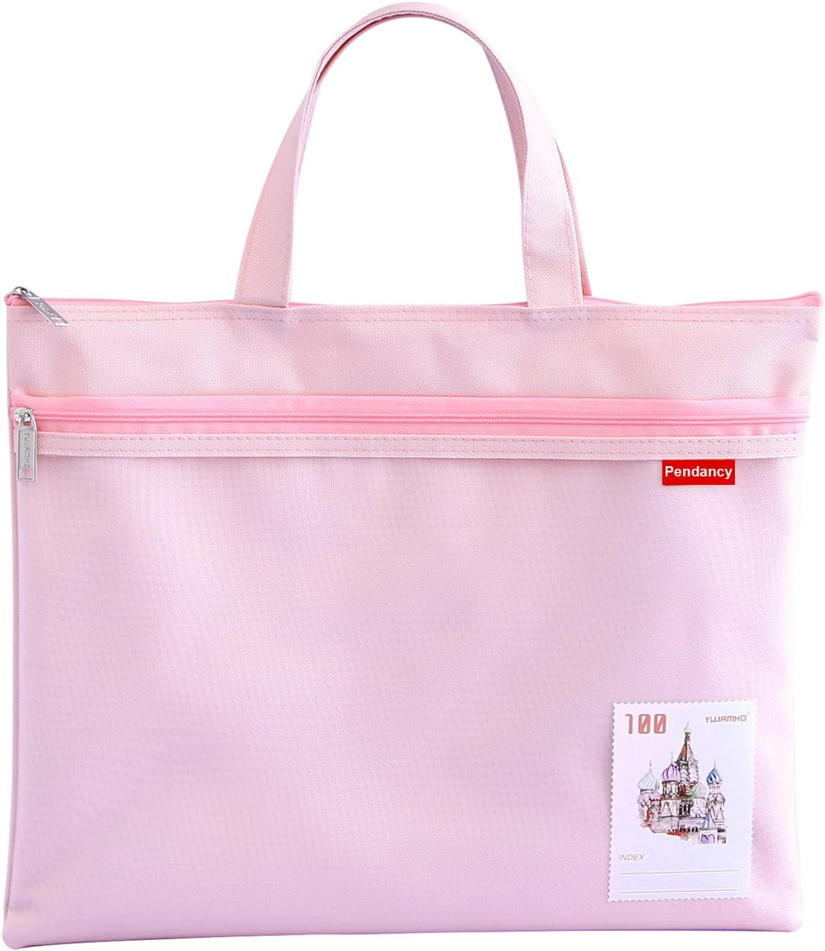 Mesh Zipper Pouch A4 Size, Large Double Pocket Waterproof File Bag with Handle, 11x13.8 in Foldable Document Storage for Puzzle Project/Cross Stitch/Travel/Office（Advanced Pink）