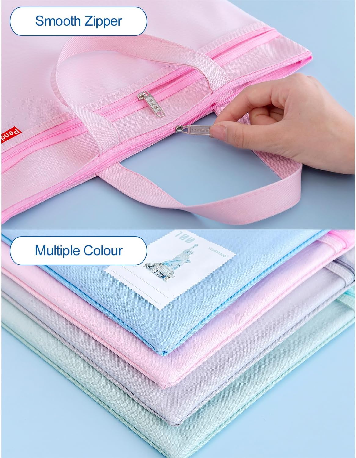 Mesh Zipper Pouch A4 Size, Large Double Pocket Waterproof File Bag with Handle, 11x13.8 in Foldable Document Storage for Puzzle Project/Cross Stitch/Travel/Office（Advanced Pink）