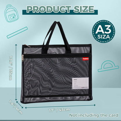 Mesh Zipper Pouch A4 Size, Large Double Pocket Waterproof File Bag with Handle, 11x13.8 in Foldable Document Storage for Puzzle Project/Cross Stitch/Travel/Office（Advanced Pink）