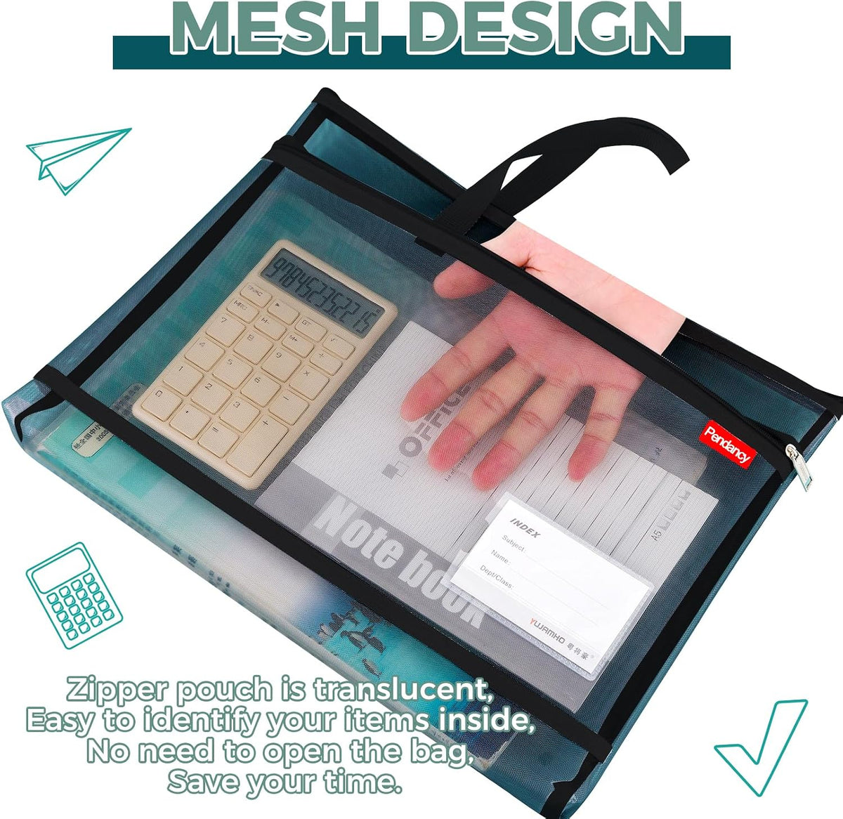 Mesh Zipper Pouch A4 Size, Large Double Pocket Waterproof File Bag with Handle, 11x13.8 in Foldable Document Storage for Puzzle Project/Cross Stitch/Travel/Office（Advanced Pink）