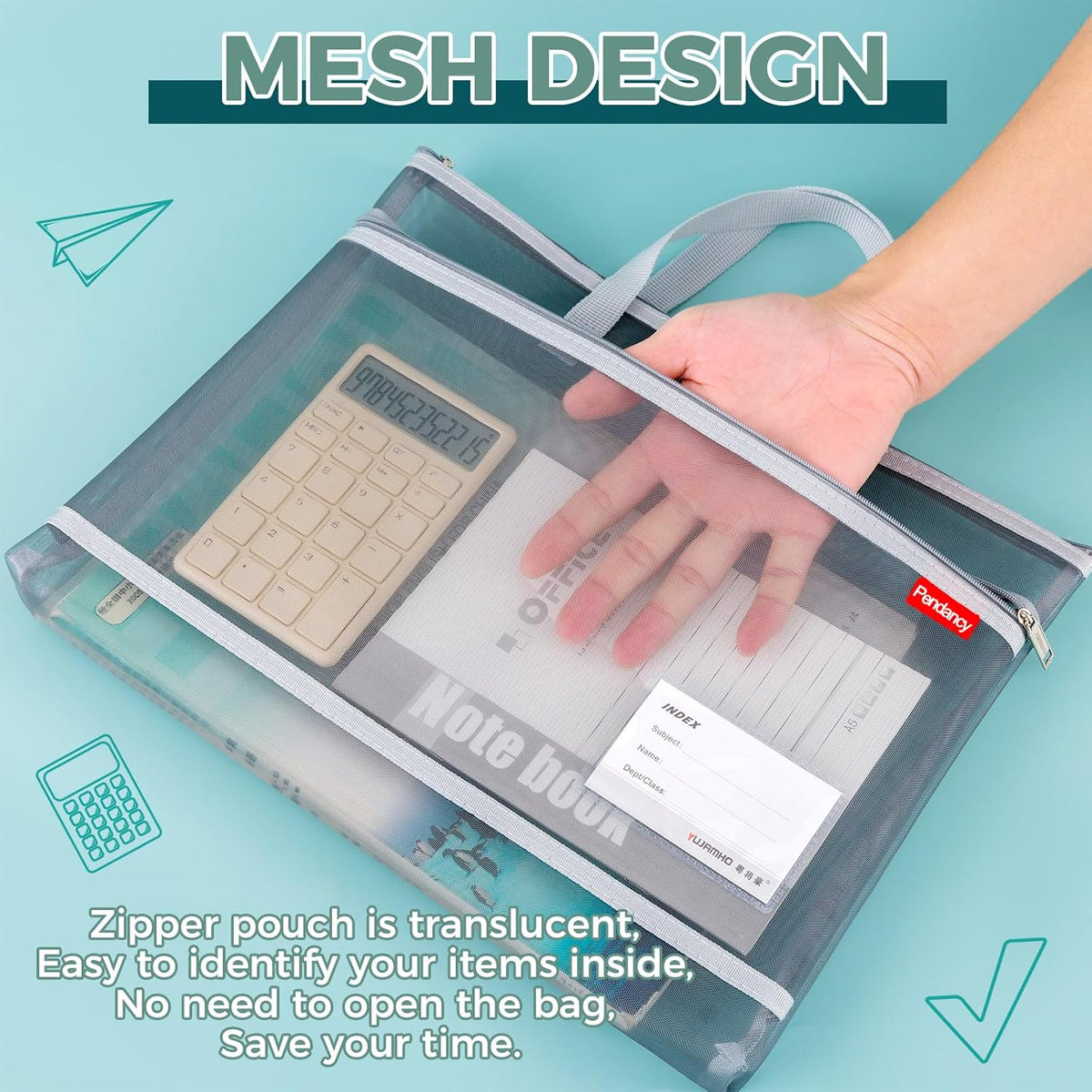 Mesh Zipper Pouch A4 Size, Large Double Pocket Waterproof File Bag with Handle, 11x13.8 in Foldable Document Storage for Puzzle Project/Cross Stitch/Travel/Office（Advanced Pink）