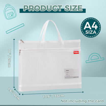 Mesh Zipper Pouch A4 Size, Large Double Pocket Waterproof File Bag with Handle, 11x13.8 in Foldable Document Storage for Puzzle Project/Cross Stitch/Travel/Office（Advanced Pink）