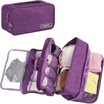 Travel Underwear Bra Organizer Bag, Large Capacity Travel Packing Organizer Waterproof Three Layer Packing Cube for Underwear, Socks, Toiletries, Cosmetics, Clothes, Towels - Black