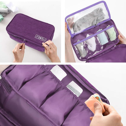 Travel Underwear Bra Organizer Bag, Large Capacity Travel Packing Organizer Waterproof Three Layer Packing Cube for Underwear, Socks, Toiletries, Cosmetics, Clothes, Towels - Black