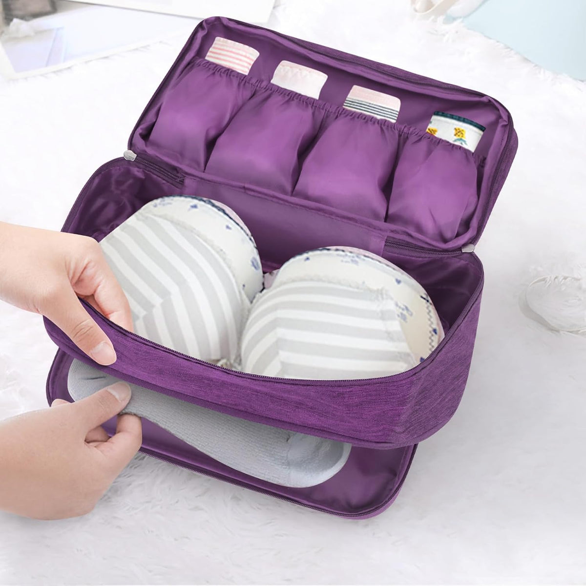Travel Underwear Bra Organizer Bag, Large Capacity Travel Packing Organizer Waterproof Three Layer Packing Cube for Underwear, Socks, Toiletries, Cosmetics, Clothes, Towels - Black