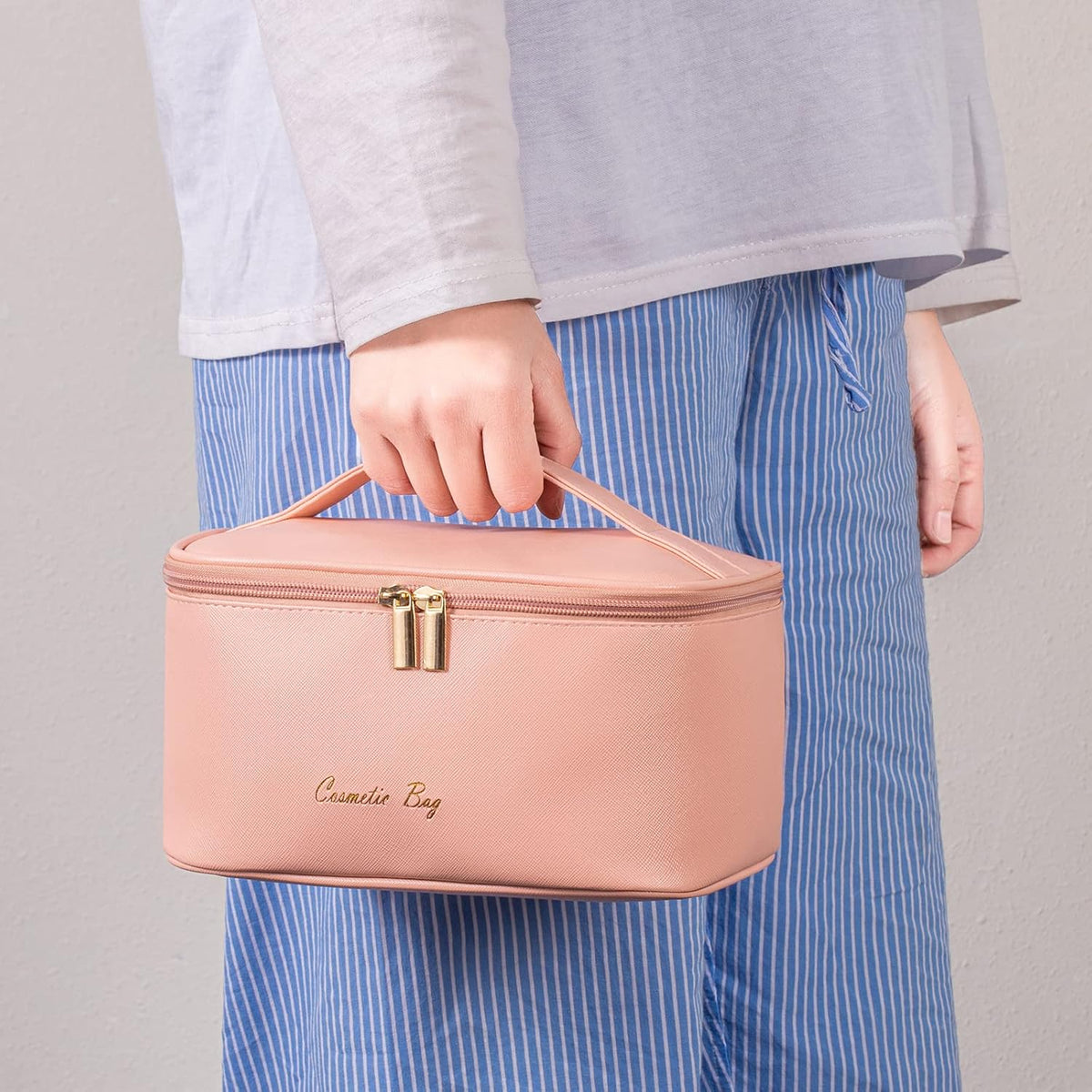 Makeup Bag Large Cosmetic Bags for Women Girls Cute Travel Zipper Pouch Toiletry Organizer for Beauty Essentials Waterproof (Light Pink)