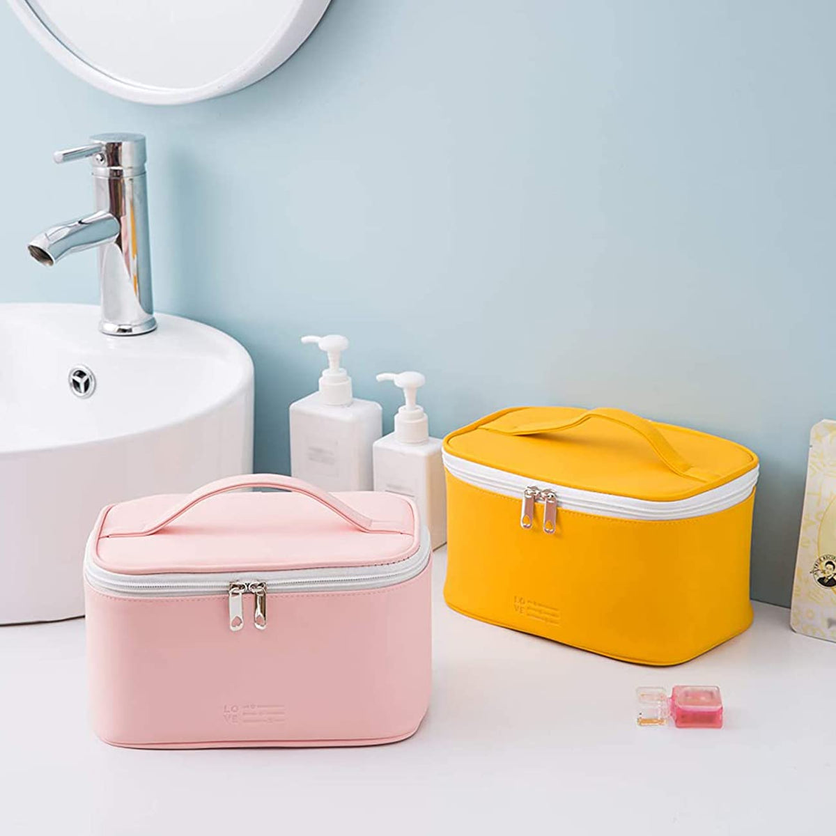 Makeup Bag Large Cosmetic Bags for Women Girls Cute Travel Zipper Pouch Toiletry Organizer for Beauty Essentials Waterproof (Light Pink)