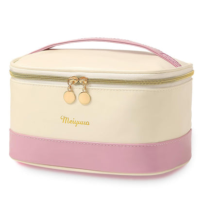 Makeup Bag Large Cosmetic Bags for Women Girls Cute Travel Zipper Pouch Toiletry Organizer for Beauty Essentials Waterproof (Light Pink)