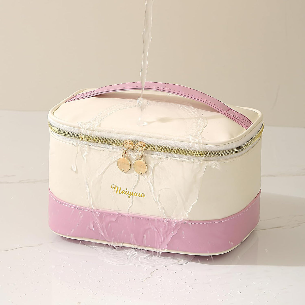 Makeup Bag Large Cosmetic Bags for Women Girls Cute Travel Zipper Pouch Toiletry Organizer for Beauty Essentials Waterproof (Light Pink)