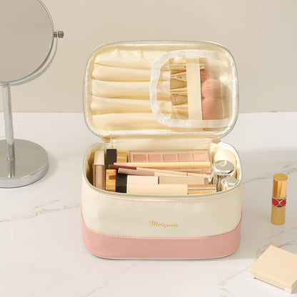 Makeup Bag Large Cosmetic Bags for Women Girls Cute Travel Zipper Pouch Toiletry Organizer for Beauty Essentials Waterproof (Light Pink)