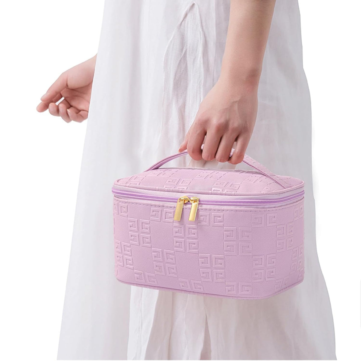 Makeup Bag Large Cosmetic Bags for Women Girls Cute Travel Zipper Pouch Toiletry Organizer for Beauty Essentials Waterproof (Light Pink)