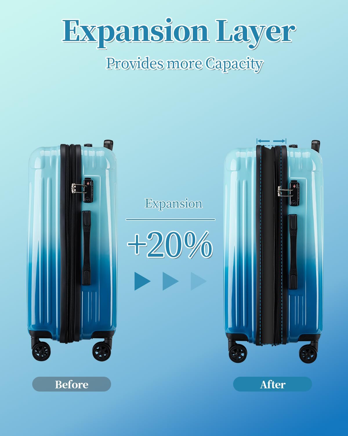 Carry On Luggage, 20 Inch Expandable Hardside Carry On Suitcase With Wheels, Hardshell Spinner Small Luggage with TSA Lock