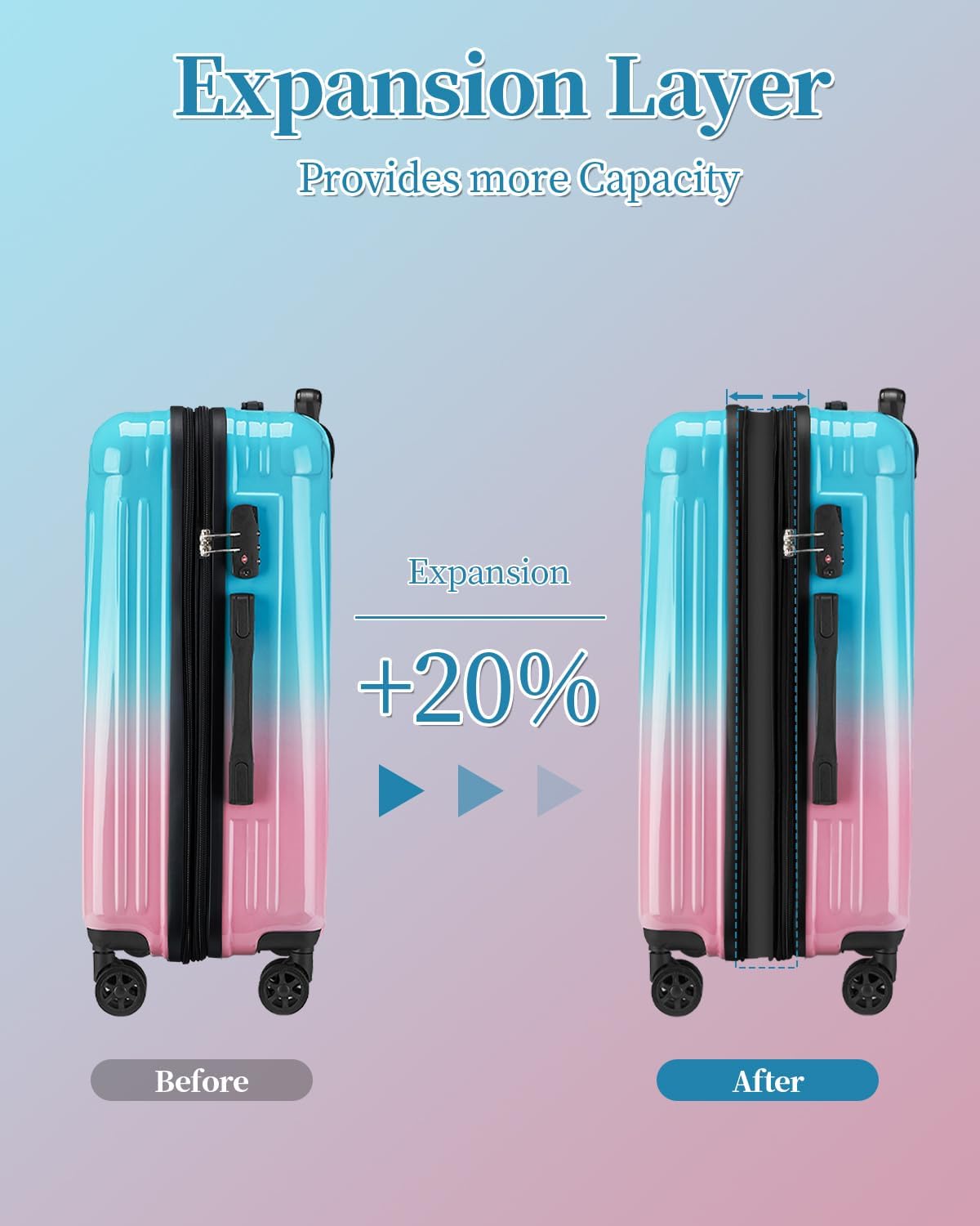 Carry On Luggage, 20 Inch Expandable Hardside Carry On Suitcase With Wheels, Hardshell Spinner Small Luggage with TSA Lock