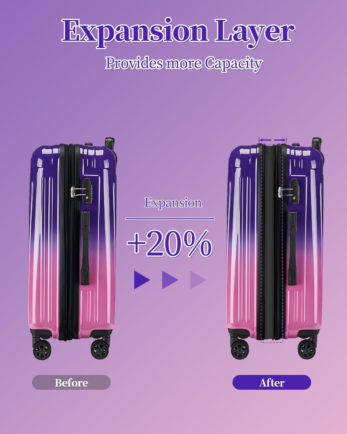 Carry On Luggage, 20 Inch Expandable Hardside Carry On Suitcase With Wheels, Hardshell Spinner Small Luggage with TSA Lock