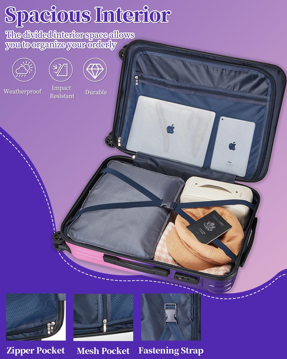 Carry On Luggage, 20 Inch Expandable Hardside Carry On Suitcase With Wheels, Hardshell Spinner Small Luggage with TSA Lock