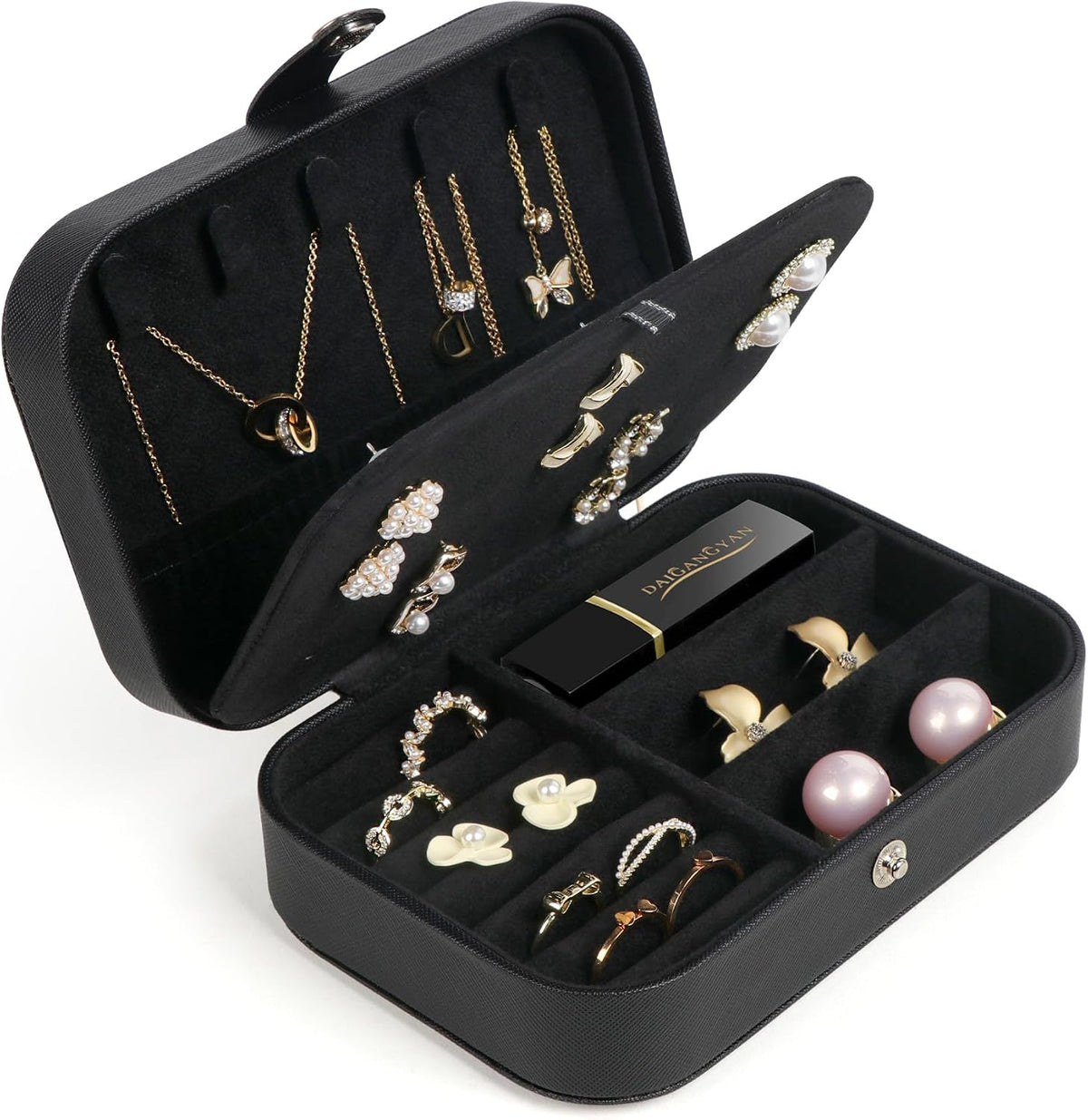 Travel Jewelry Box, Small Jewelry Organizer Boxes for Women Girls, 2 Layer Travel Jewlery Case, PU Leather Mini Portable Jewerly Storage Display Holder for Earrings, Ring, Necklaces, Bracelets - Green