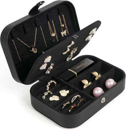 Travel Jewelry Box, Small Jewelry Organizer Boxes for Women Girls, 2 Layer Travel Jewlery Case, PU Leather Mini Portable Jewerly Storage Display Holder for Earrings, Ring, Necklaces, Bracelets - Green