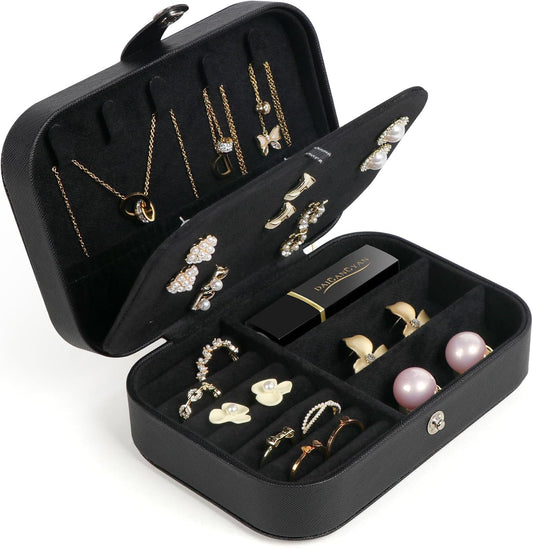 Travel Jewelry Box, Small Jewelry Organizer Boxes for Women Girls, 2 Layer Travel Jewlery Case, PU Leather Mini Portable Jewerly Storage Display Holder for Earrings, Ring, Necklaces, Bracelets - Green