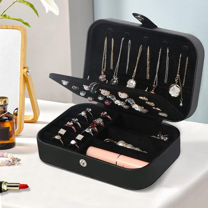 Travel Jewelry Box, Small Jewelry Organizer Boxes for Women Girls, 2 Layer Travel Jewlery Case, PU Leather Mini Portable Jewerly Storage Display Holder for Earrings, Ring, Necklaces, Bracelets - Green