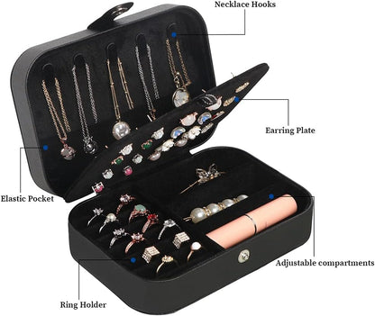 Travel Jewelry Box, Small Jewelry Organizer Boxes for Women Girls, 2 Layer Travel Jewlery Case, PU Leather Mini Portable Jewerly Storage Display Holder for Earrings, Ring, Necklaces, Bracelets - Green