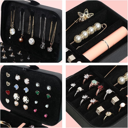 Travel Jewelry Box, Small Jewelry Organizer Boxes for Women Girls, 2 Layer Travel Jewlery Case, PU Leather Mini Portable Jewerly Storage Display Holder for Earrings, Ring, Necklaces, Bracelets - Green