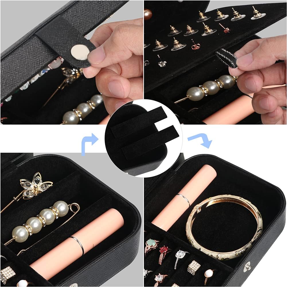 Travel Jewelry Box, Small Jewelry Organizer Boxes for Women Girls, 2 Layer Travel Jewlery Case, PU Leather Mini Portable Jewerly Storage Display Holder for Earrings, Ring, Necklaces, Bracelets - Green
