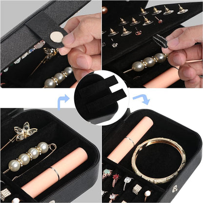 Travel Jewelry Box, Small Jewelry Organizer Boxes for Women Girls, 2 Layer Travel Jewlery Case, PU Leather Mini Portable Jewerly Storage Display Holder for Earrings, Ring, Necklaces, Bracelets - Green
