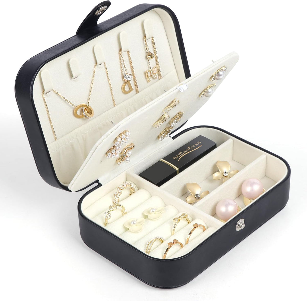 Travel Jewelry Box, Small Jewelry Organizer Boxes for Women Girls, 2 Layer Travel Jewlery Case, PU Leather Mini Portable Jewerly Storage Display Holder for Earrings, Ring, Necklaces, Bracelets - Green