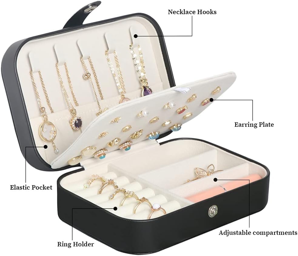 Travel Jewelry Box, Small Jewelry Organizer Boxes for Women Girls, 2 Layer Travel Jewlery Case, PU Leather Mini Portable Jewerly Storage Display Holder for Earrings, Ring, Necklaces, Bracelets - Green