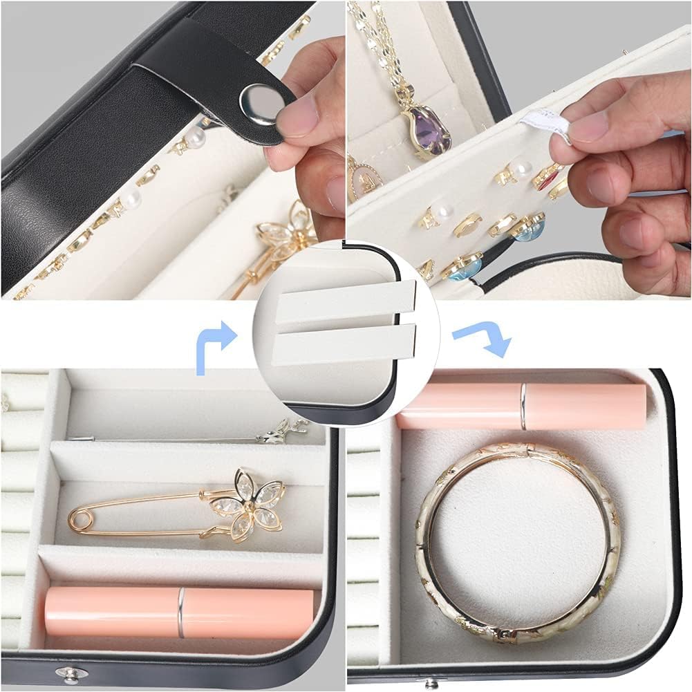 Travel Jewelry Box, Small Jewelry Organizer Boxes for Women Girls, 2 Layer Travel Jewlery Case, PU Leather Mini Portable Jewerly Storage Display Holder for Earrings, Ring, Necklaces, Bracelets - Green