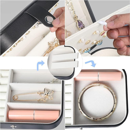 Travel Jewelry Box, Small Jewelry Organizer Boxes for Women Girls, 2 Layer Travel Jewlery Case, PU Leather Mini Portable Jewerly Storage Display Holder for Earrings, Ring, Necklaces, Bracelets - Green